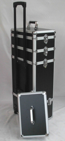 Valise pour coiffure et esth�tique avec serrures renforc�es et double couvercle - Noir