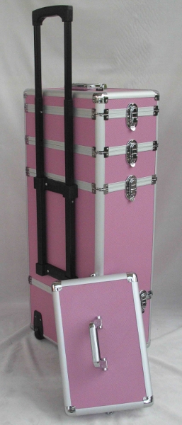 Valise pour coiffure et esthtique avec serrures renforces et <strong><FONT COLOR=red>double couvercle</FONT></strong> - Rose